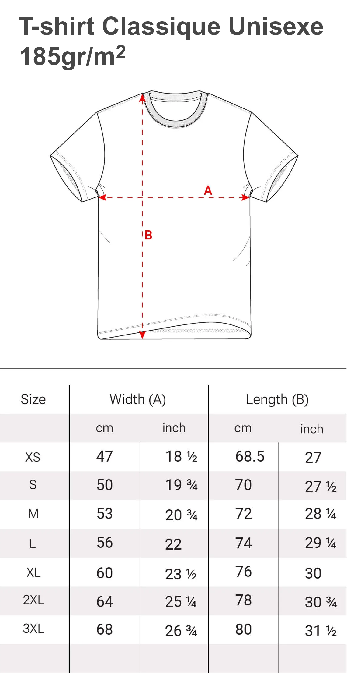 t shirt classique 185gr